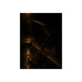 An open umbrella with bent ribs on a wet curb under a street lamp. The Presentation at the Crosswalk by Garabaggio, fine art print, 12″ x 16″.