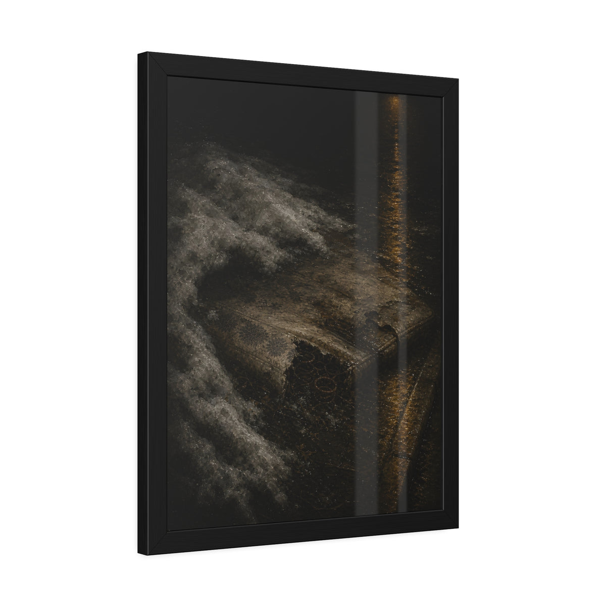 A soaked mattress in melting snow at the curb beside a wet street. The Thaw by Garabaggio, framed fine art print hanging in a room.