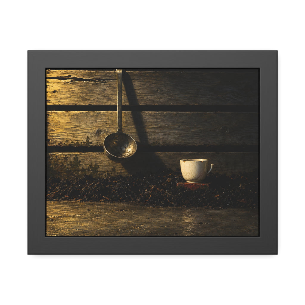 "The Cup on the Half Brick": A Garabaggio Framed Print