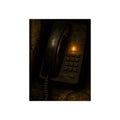 An old desk phone in the dark with one amber line light glowing. The First Ring by Garabaggio, fine art print, 12″ x 16″.