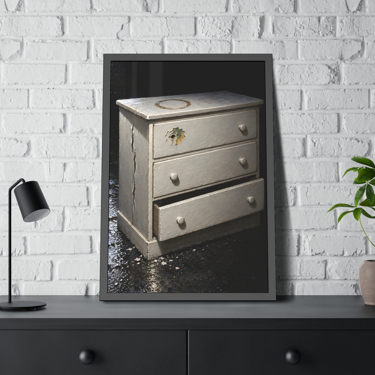"The Chip Beside the Missing Knob": A Garabaggio Framed Print