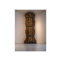 A tall column of bundled cords strapped in three places in a gallery corner. The Bundled Apse by Garabaggio, fine art print, 12″ x 16″.