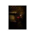 Close on an intercom nameplate and button with a small red light. The First Buzz at Dusk by Garabaggio, fine art print, 12″ x 16″.