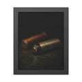 Two spent batteries lying side by side, one rusted, one bare metal. The Second Voice by Garabaggio, framed fine art print, 11″ x 14″.