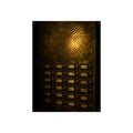 Light glowing through an intercom speaker grille above rows of buttons. Voice Through Perforations by Garabaggio, fine art print, 12″ x 16″.