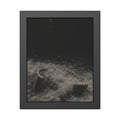 A broken laundry basket half buried in a snowbank under a distant light. Lattice in the Snowbank by Garabaggio, framed fine art print, 11″ x 14″.