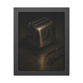 A scorched toaster on a metal table beside its severed cord and plug. The Severing of the Cord by Garabaggio, framed fine art print, 11″ x 14″.