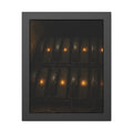 Rows of wall phones, each keypad lit by a small amber flame. The Votive Lights of the Hold Queue by Garabaggio, framed fine art print, 11″ x 14″.
