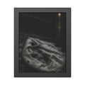 A deflated pool float under snow beside a chain link fence at night. The Bleaching Under Snow by Garabaggio, framed fine art print, 11″ x 14″.