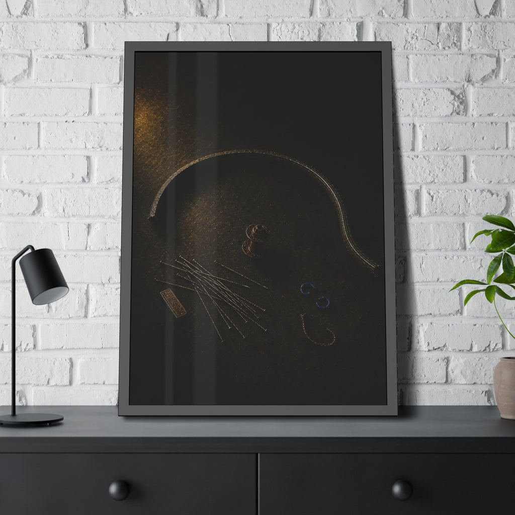 Bent bicycle rim, loose spokes and hub laid out on dark asphalt. Arc and Spokes by Garabaggio, framed fine art print hanging in a room.