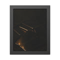 Stack of dead phone screens on dark cloth, edges catching warm light. After the Light Goes Out by Garabaggio, framed fine art print, 11″ x 14″.