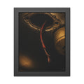 A frayed red wire hanging from a hole in a cracked ceiling. The Loose Red Wire by Garabaggio, framed fine art print, 11″ x 14″.