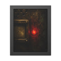 Close view of an intercom panel with one red button glowing in the dark. The Stuck Red Light by Garabaggio, framed fine art print, 11″ x 14″.