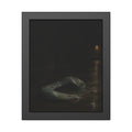 A deflated pool float ring on wet alley pavement, a lit doorway far behind. The Crossing of the Alley by Garabaggio, framed fine art print, 11″ x 14″.