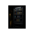 A vending machine with gaps in its rows lighting an empty hallway. The Gaps Spread by Garabaggio, fine art print, 12″ x 16″.