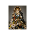 A robed statue on a mound of garbage bags in a gallery. The Immaculate Collection by Garabaggio, fine art print, 12″ x 16″.