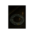 A deflated ring float holding rainwater on wet pavement at night. The Basin of Rain (Pool Float) by Garabaggio, fine art print, 12″ x 16″.
