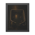 A cracked laundry basket holding rainwater and leaves on wet ground. The Basin of Rain (Laundry Basket) by Garabaggio, framed fine art print, 11″ x 14″.