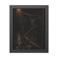 A broken umbrella pinned to a chain link fence under a rainy streetlamp. The Scourging by the Wind by Garabaggio, framed fine art print, 11″ x 14″.