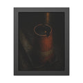 An upturned traffic cone holding rainwater at a wet curb under a lamp. The Cup of Rain by Garabaggio, framed fine art print, 11″ x 14″.