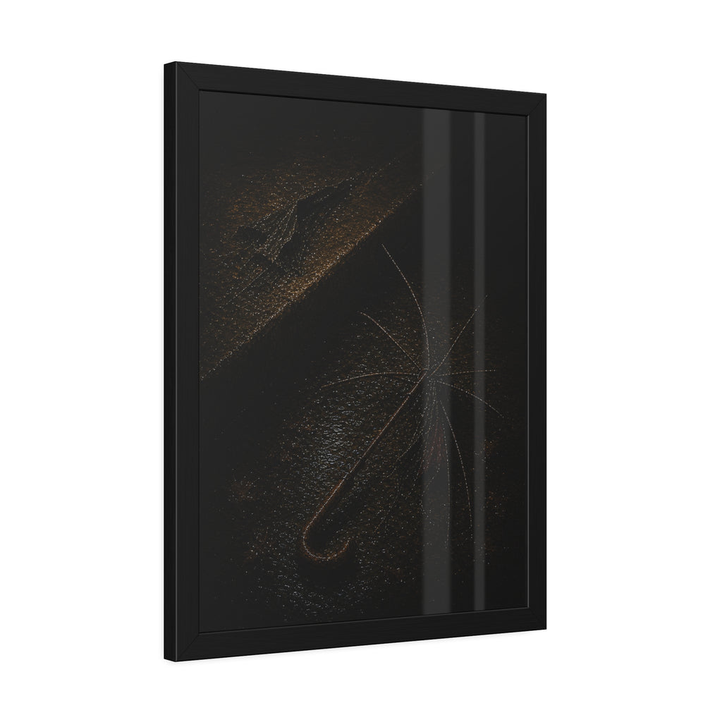 A stripped umbrella frame on wet pavement, its fabric torn away. The Stripping of the Canopy by Garabaggio, framed fine art print hanging in a room.