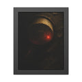 A dusty smoke detector on a peeling ceiling with its red light on. The First Red Blink by Garabaggio, framed fine art print, 11″ x 14″.