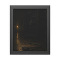 A dark vending machine with its unplugged cord lying on a wet corridor floor. The Unplugging by Garabaggio, framed fine art print, 11″ x 14″.