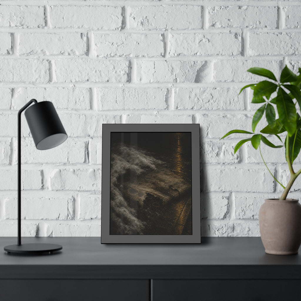 A soaked mattress in melting snow at the curb beside a wet street. The Thaw by Garabaggio, framed fine art print hanging in a room.