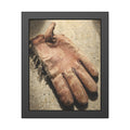 A cracked leather work glove lying on bright sunlit concrete. The Bleaching, Study of a Sun-Tired Glove by Garabaggio, framed fine art print, 11″ x 14″.