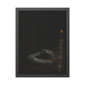 A deflated pool float ring on wet alley pavement, a lit doorway far behind. The Crossing of the Alley by Garabaggio, framed fine art print, 18″ x 24″.