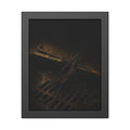 A broken umbrella collapsed across a storm drain grate at the curb. The Burial at the Storm Drain by Garabaggio, framed fine art print, 11″ x 14″.