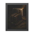 A toaster with its side panel opened to expose the heating elements. The Opening of the Shell by Garabaggio, framed fine art print, 11″ x 14″.