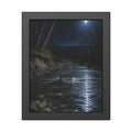 A shopping cart standing in a moonlit creek between dark trees. The Fording of the Creek by Garabaggio, framed fine art print, 11″ x 14″.