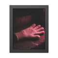 A knitted glove lying flat on a concrete step under pink light. The Vigil in Pink Light by Garabaggio, framed fine art print, 11″ x 14″.