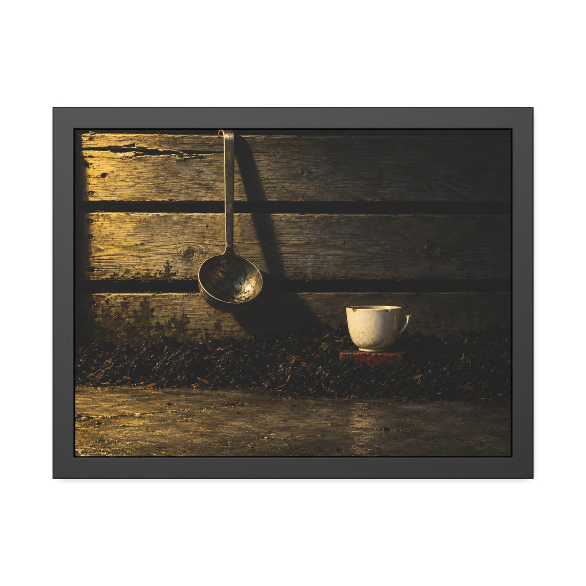"The Cup on the Half Brick": A Garabaggio Framed Print