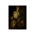 Knotted plastic bag on a plate with crumpled wrappers and a crushed can. Communion of the Knotted Bag by Garabaggio, fine art print, 12″ x 16″.