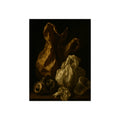 A plastic bag and crumpled paper beside a crushed can and clear cup. The Two Penitents by Garabaggio, fine art print, 12″ x 16″.